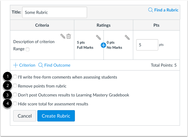 Select Rubric Settings