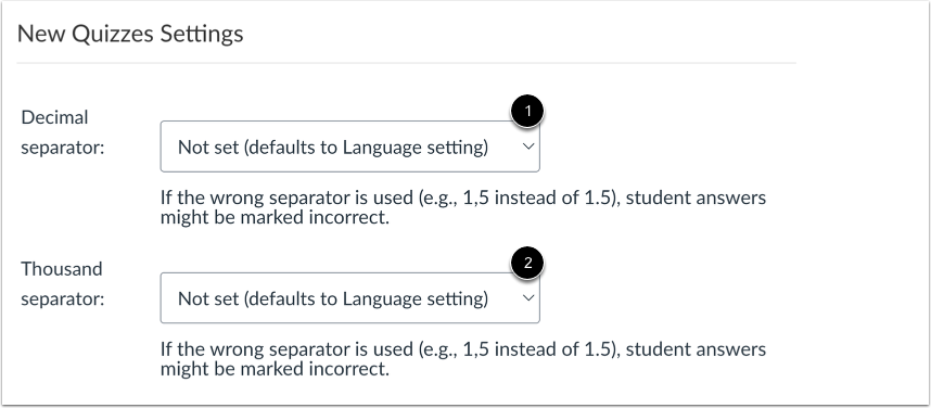 View New Quizzes Settings