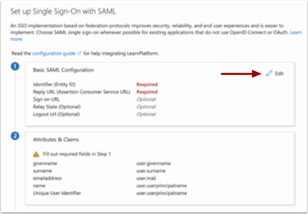 Edit Basic SAML Configuration