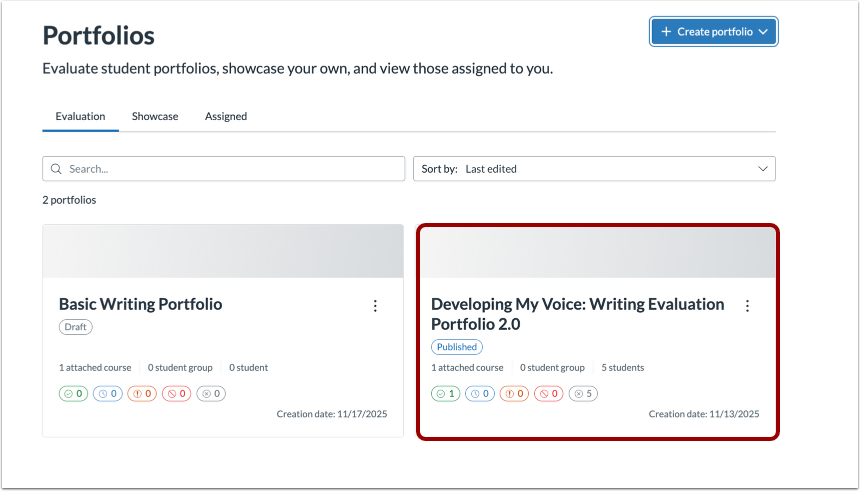 Select an Evaluation Portfolio