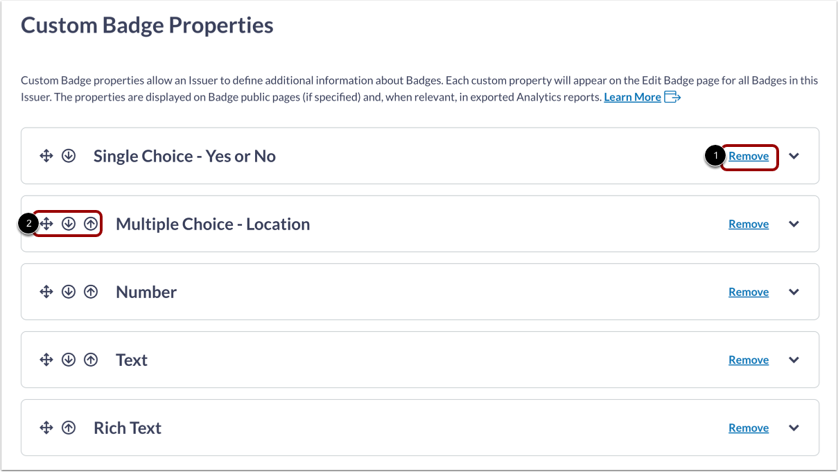 Remove and Sort Custom Badge Properties