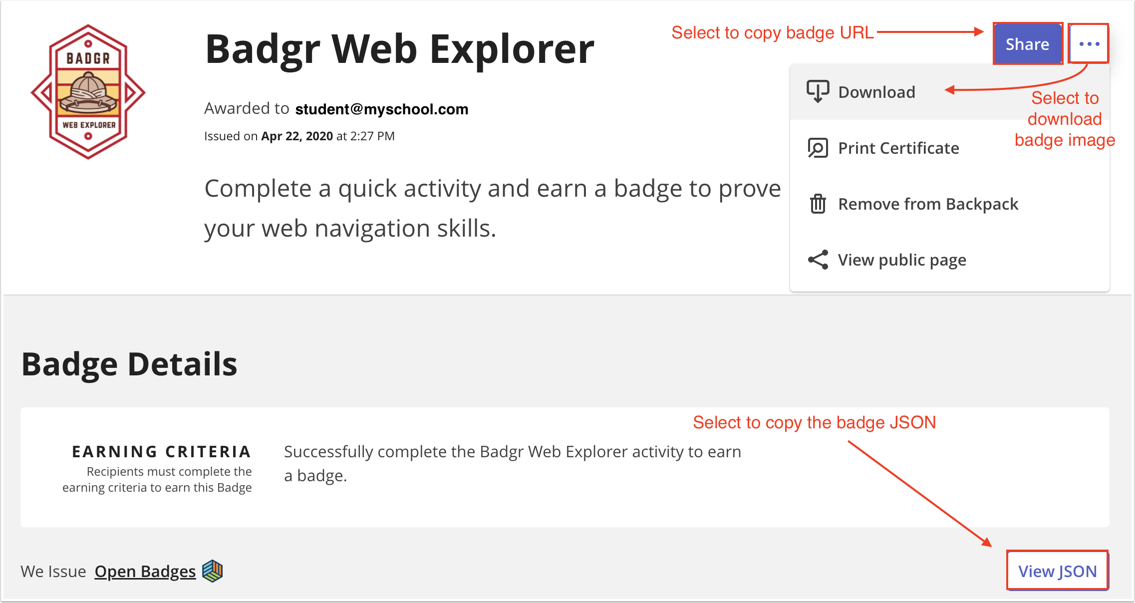 Copying Badge Information from your Backpack for Transfer