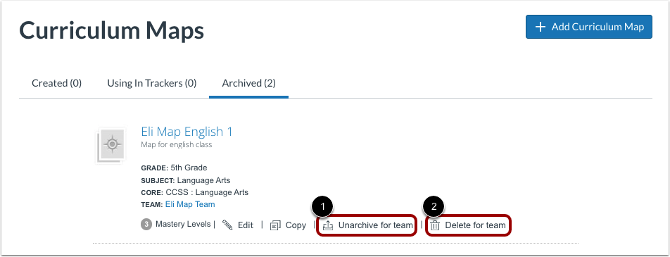 Delete or Unarchive Team Map