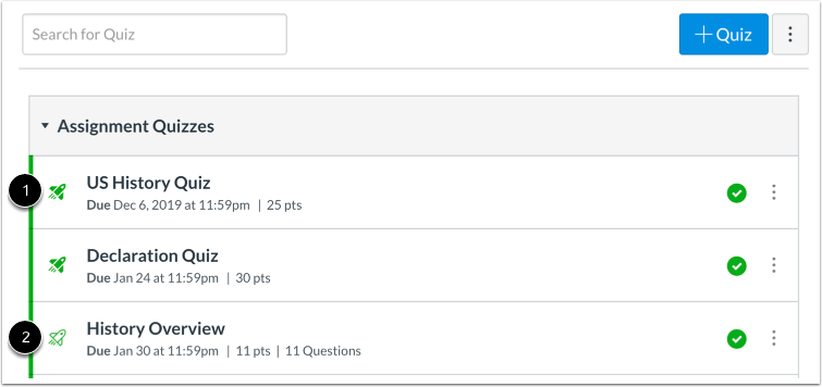 View New Quizzes Assessments
