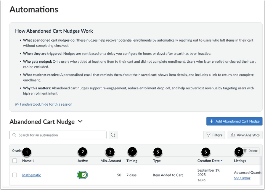 View Automations Page