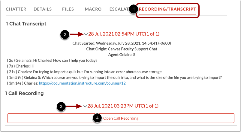 View Recording/Transcript Tab
