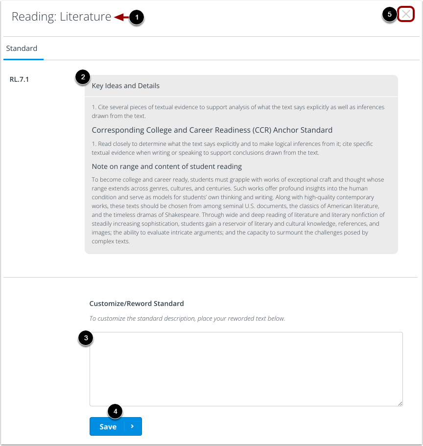 View and Customize Edit Standard