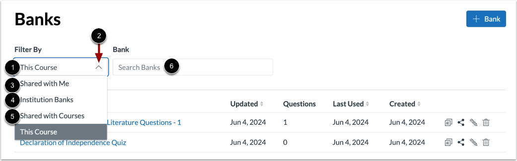 Filter or Search Banks