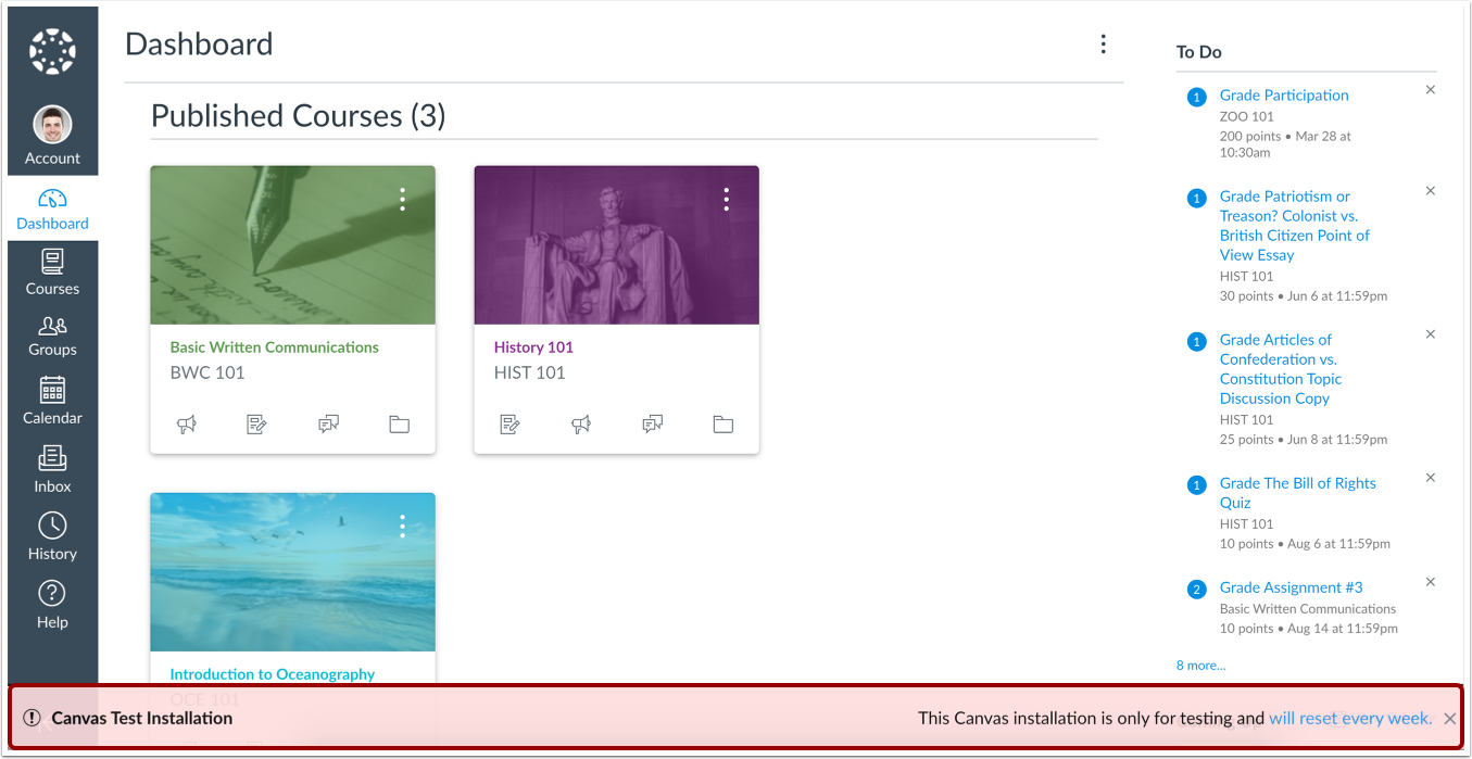 View Test Installation Message
