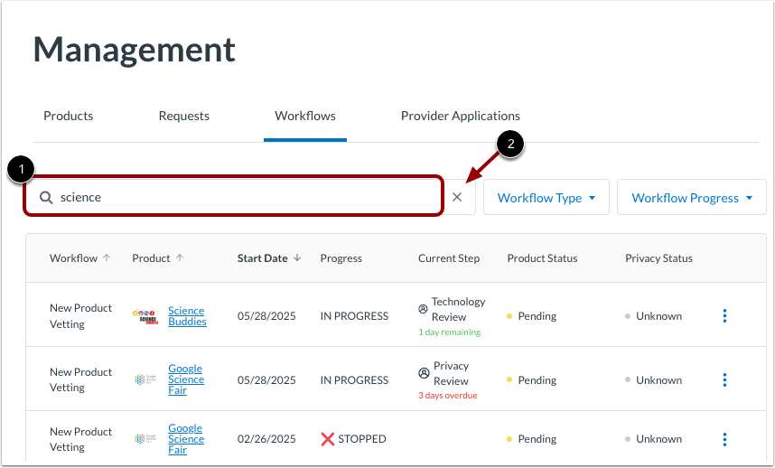 Search or Filter Table