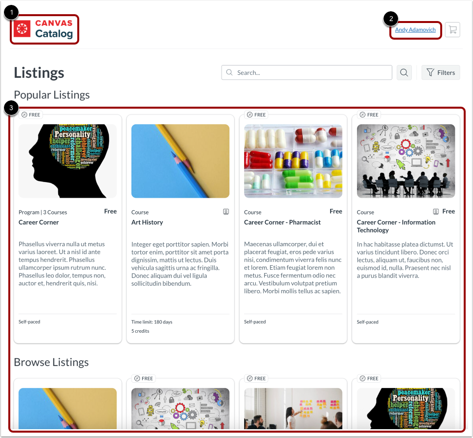 View Catalog Listings Page