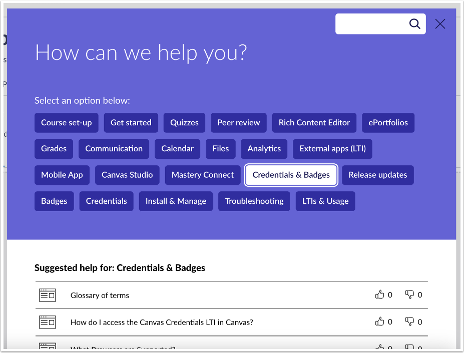 Credentials Support Center Category