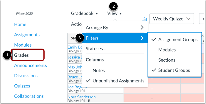 Review Gradebook Filters