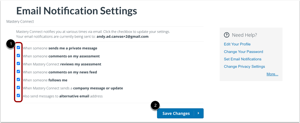 Select Notifications Settings and Save