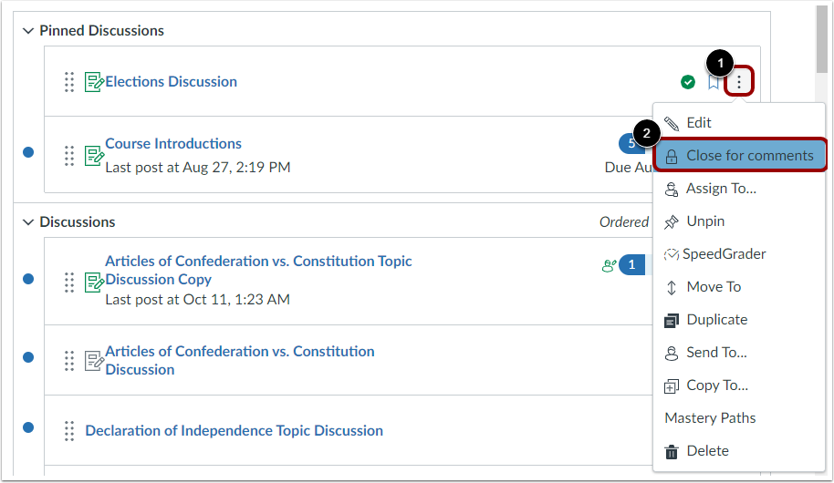 Close from Discussions Page