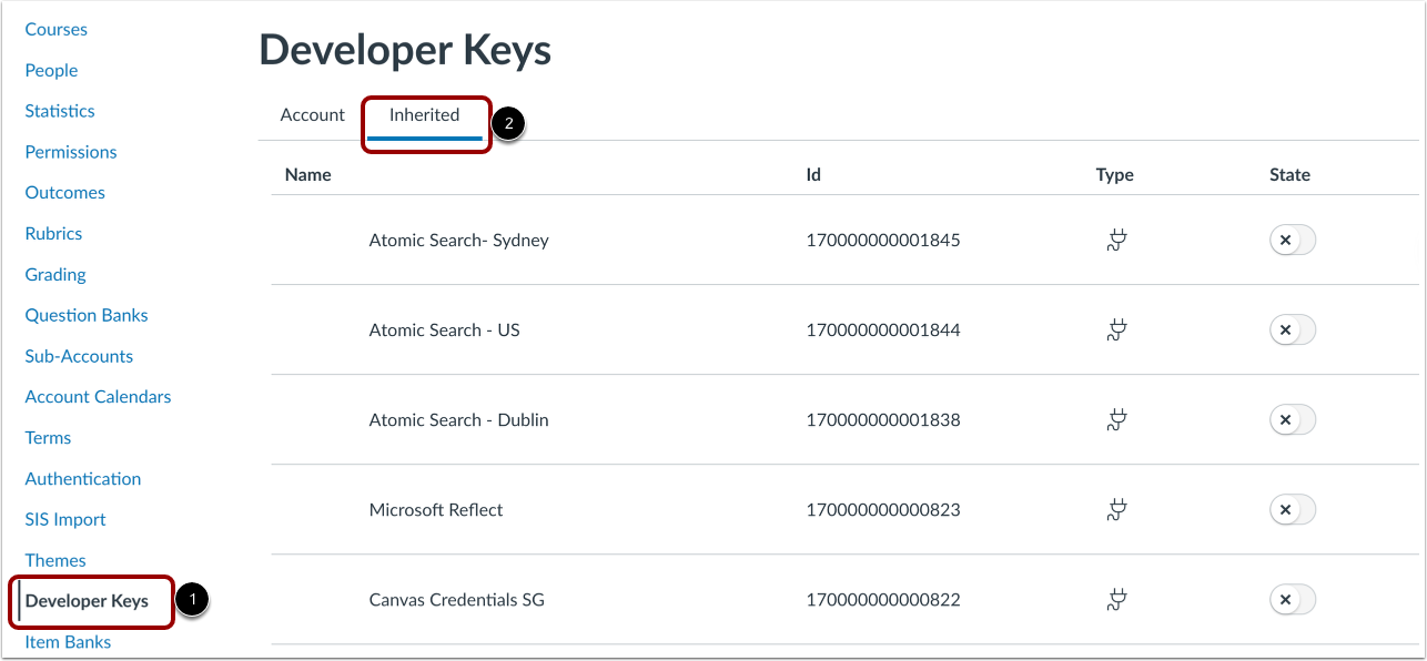 View inherited developer keys