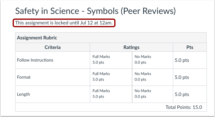 View Locked Assignment