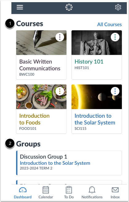 View Courses and Groups