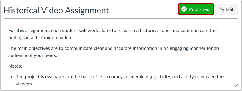 View Staus within an Individual Assignment