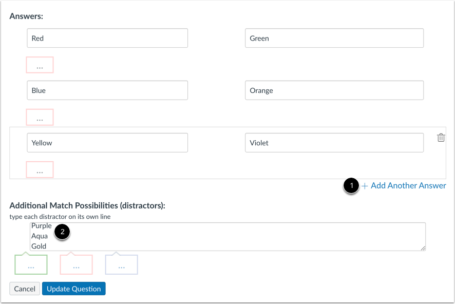 Add Additional Match Answers and Possibilities  