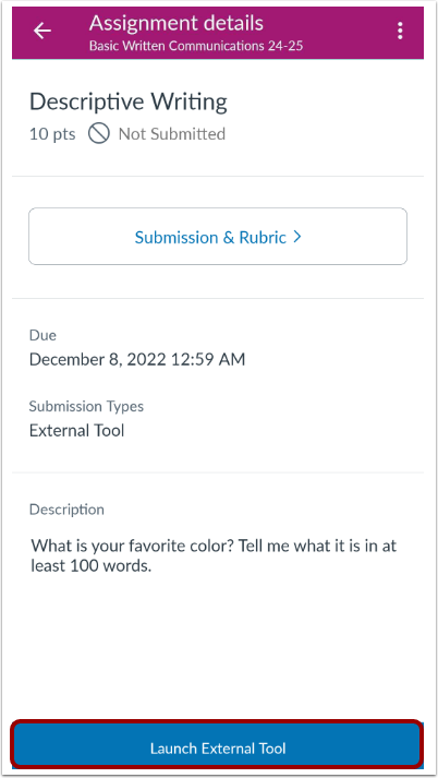 View External Tool Assignment
