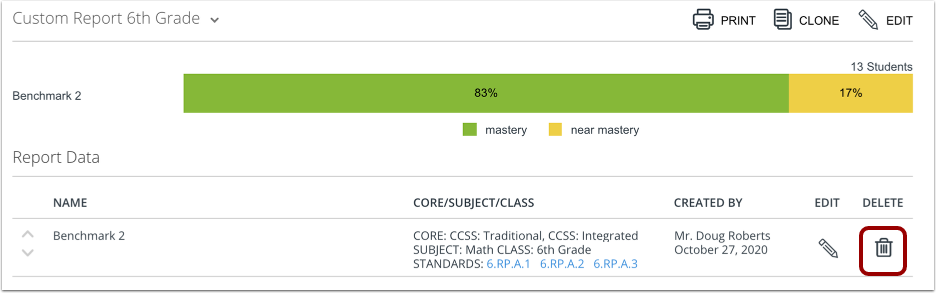 Remove Assessment from Custom Report