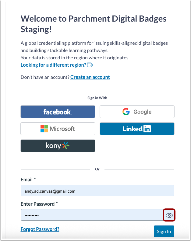 Log in to Canvas Credentials