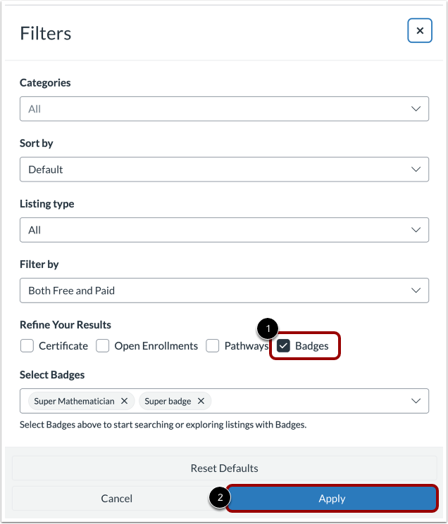 Filter Canvas Credentials Badges