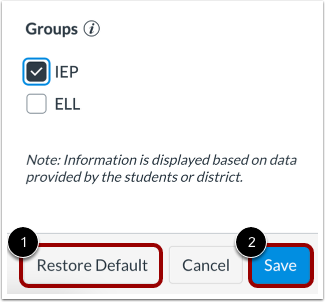 Restore Default Settings or Save Changes