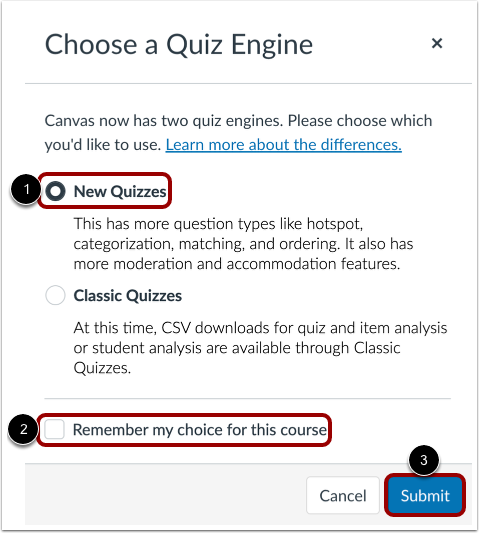 Create New Quiz Assessment