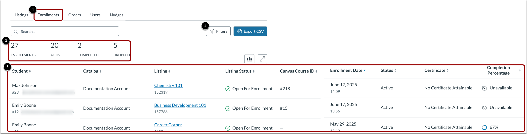 View Enrollments Tab
