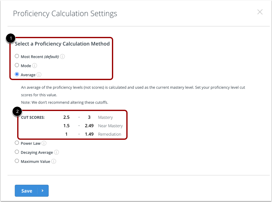 Select Proficiency Calculation Settings