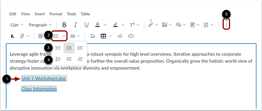 Create Bulleted or Numbered List