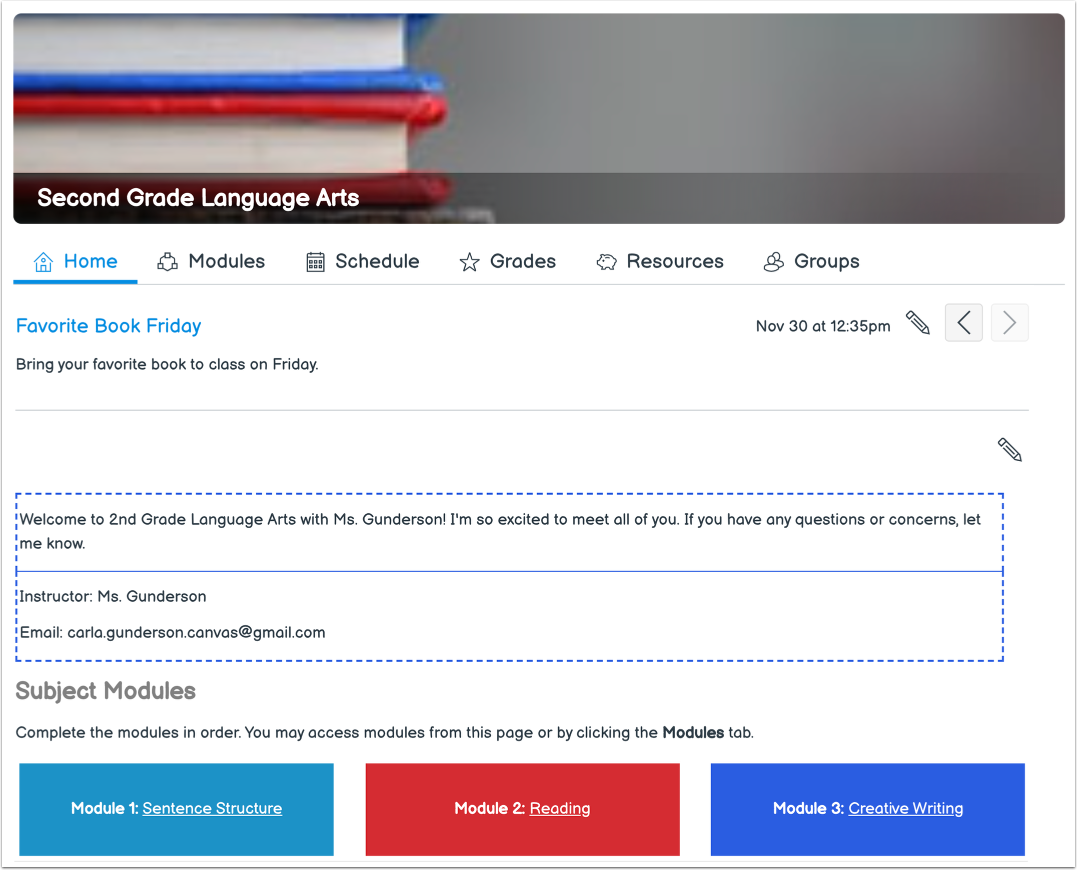 View Subject Home Page