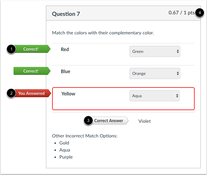 Student View for Matching Feedback