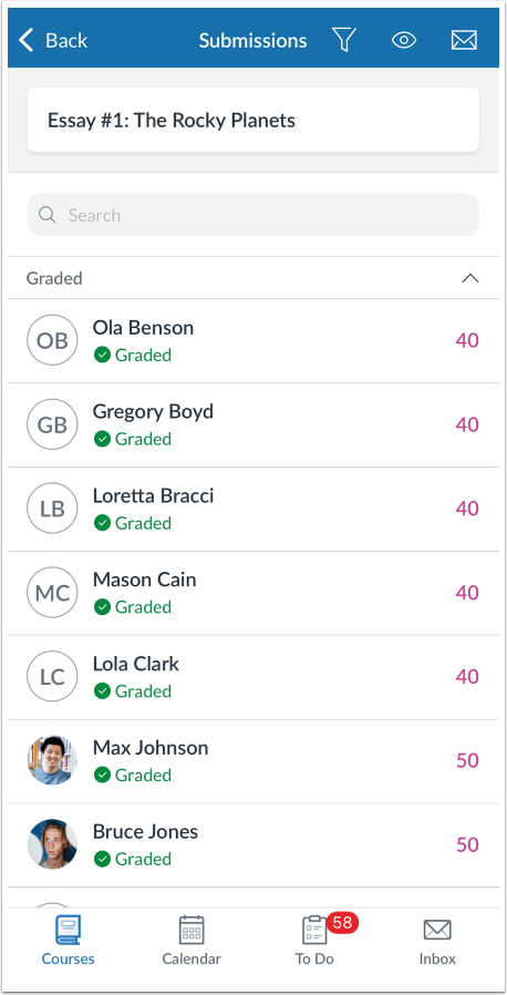 View Submissions Page