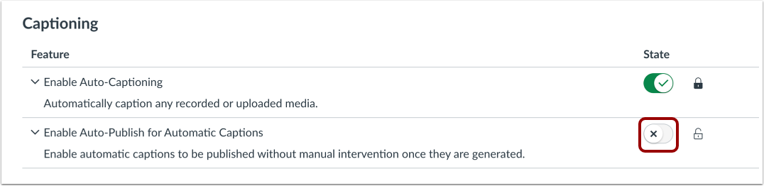 Enable Auto-Publish for Automatic Captions