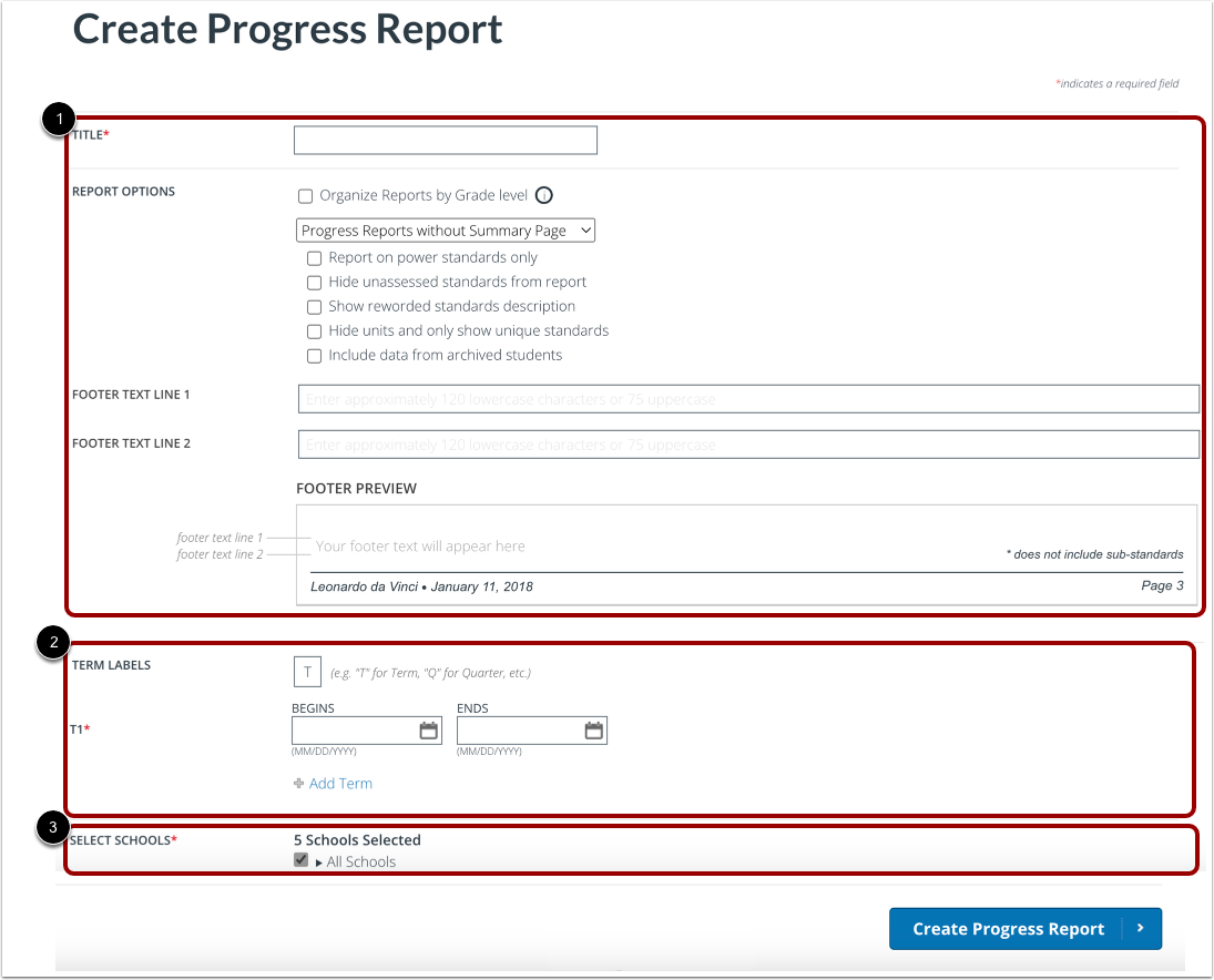 View Create Progress Report Page