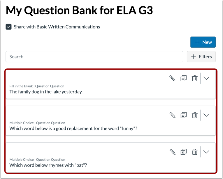 Manage Item Bank Questions