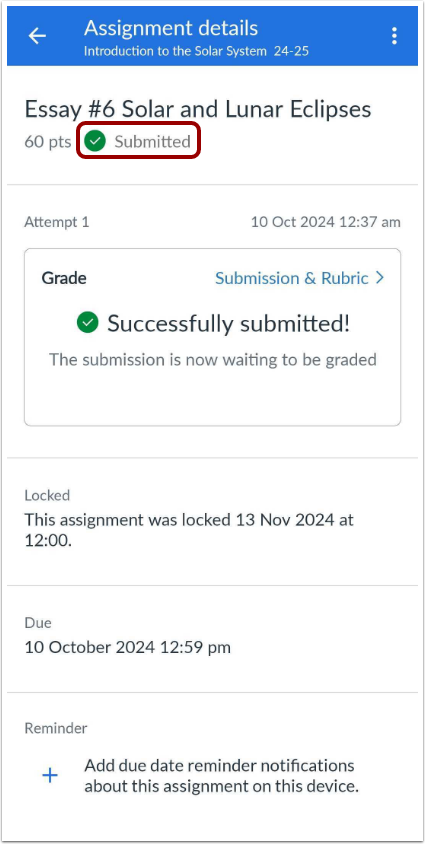 View Assignment Details Page