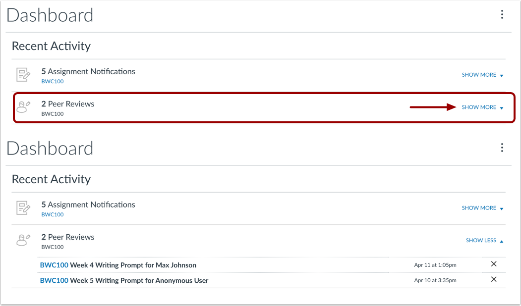 View Recent Activity