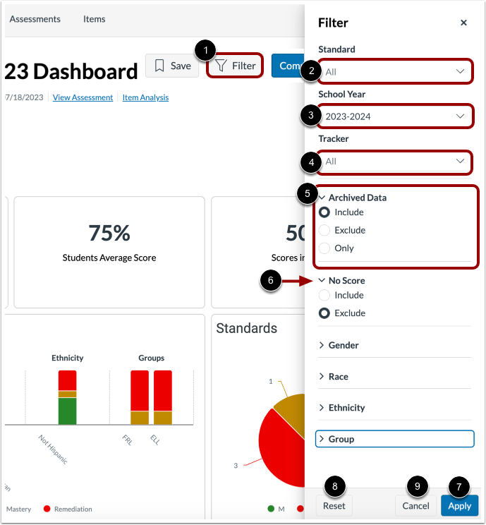 Filter Assessment Results Dashboard