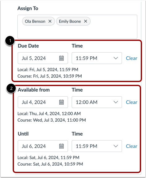 Edit Due and Availability Dates