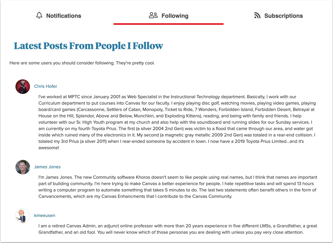 View Following Suggestions