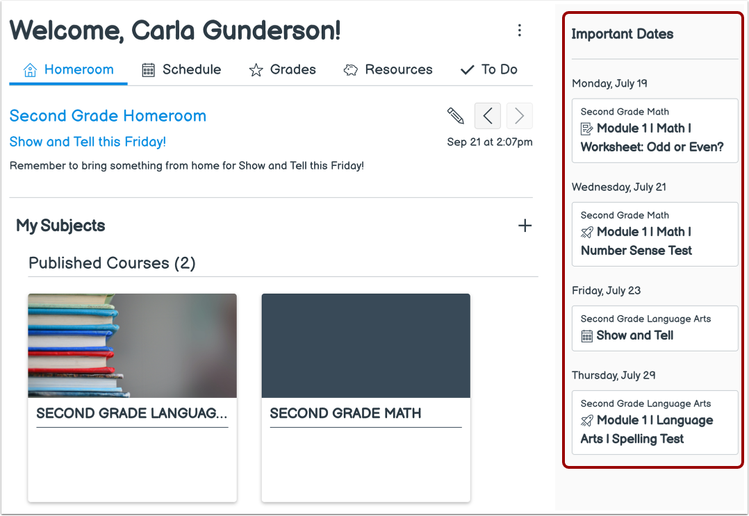View Important Date Items