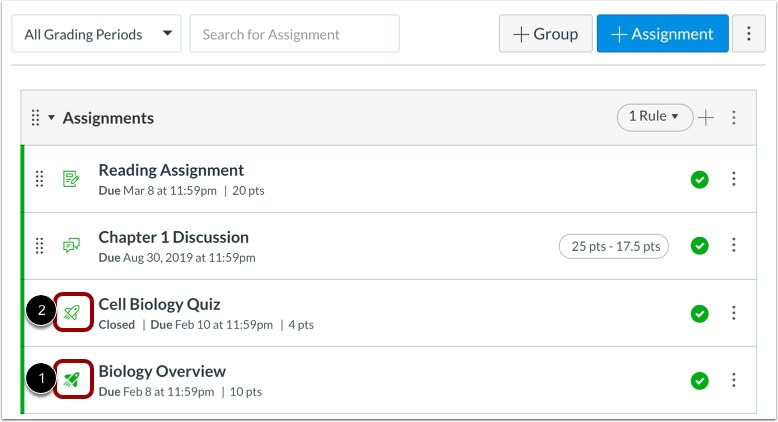 View New Quizzes Assessments