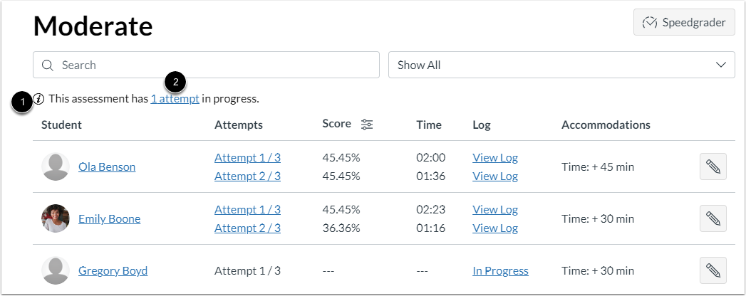 View In Progress Attempts