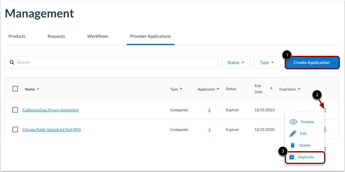 Open Create Application