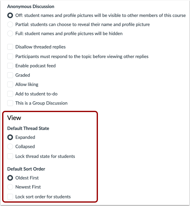 View Default Settings