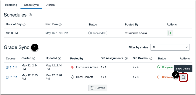 Open Grade Sync Details